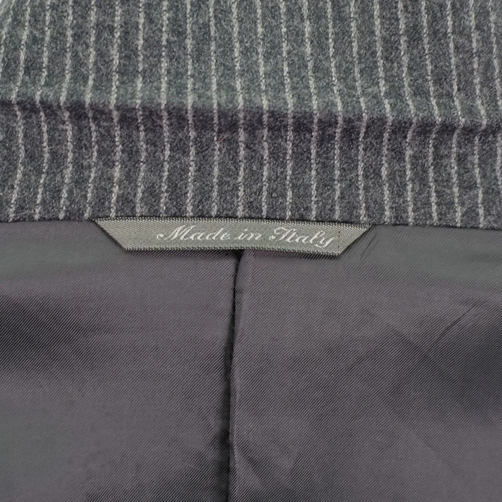 Canali Saks Fifth‎ Ave Super 120's Flannel Wool Striped Gray Suit Jacket 42L